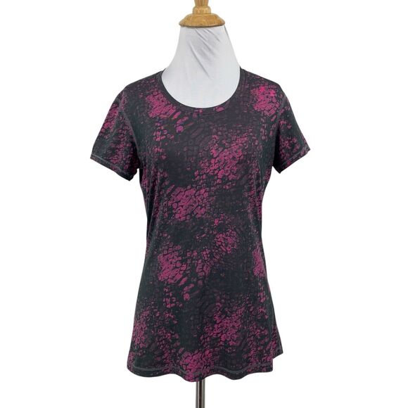 Under Armour T Shirt Womens S Small Gray Pink Fitted Heatgear Printed Active - Picture 1 of 13
